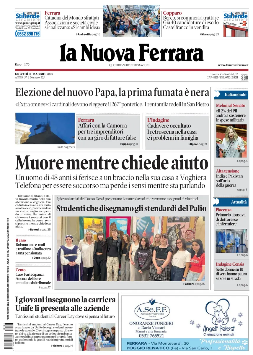 Prima-pagina-nuova ferrara-oggi-edizione-del-2025-05-08